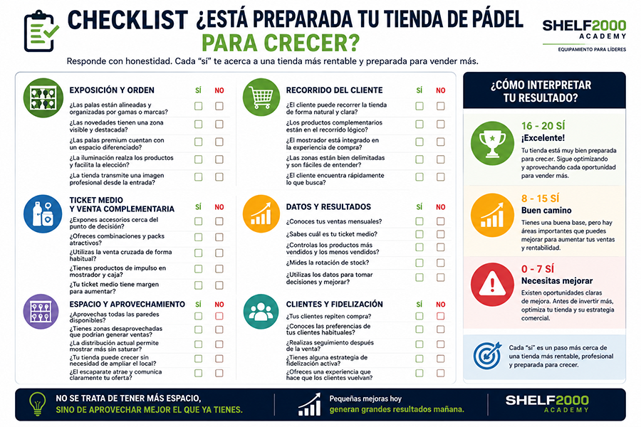 Checklist para hacer crecer una tienda de pádel